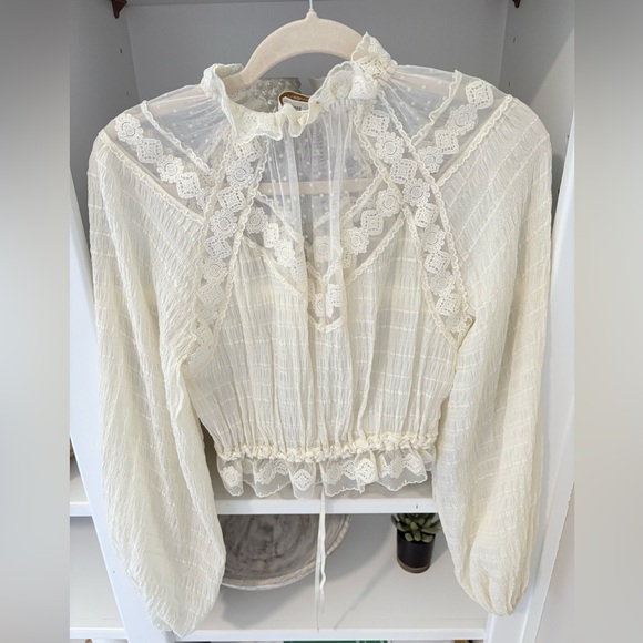 Zimmermann Cream Smocked Blouse with Flutter Sleeves - Picture 3 of 6